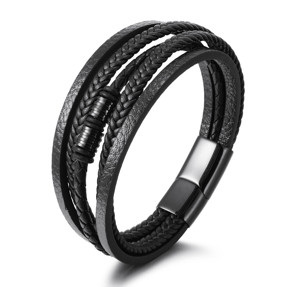 Multilayer Black Leather Bracelet