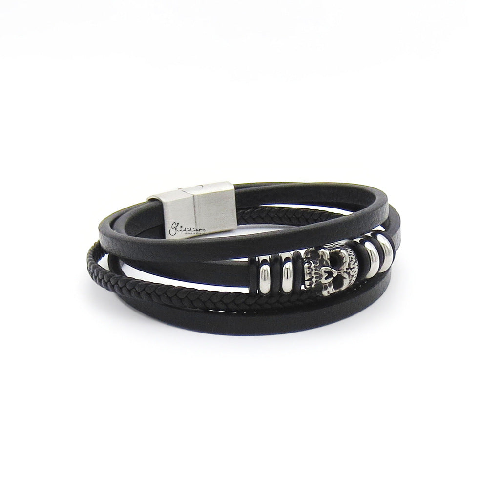Multi-Layer Leather Skull Bracelet - Punk Braided Wristband-Leather Bracelets-3-Glitters