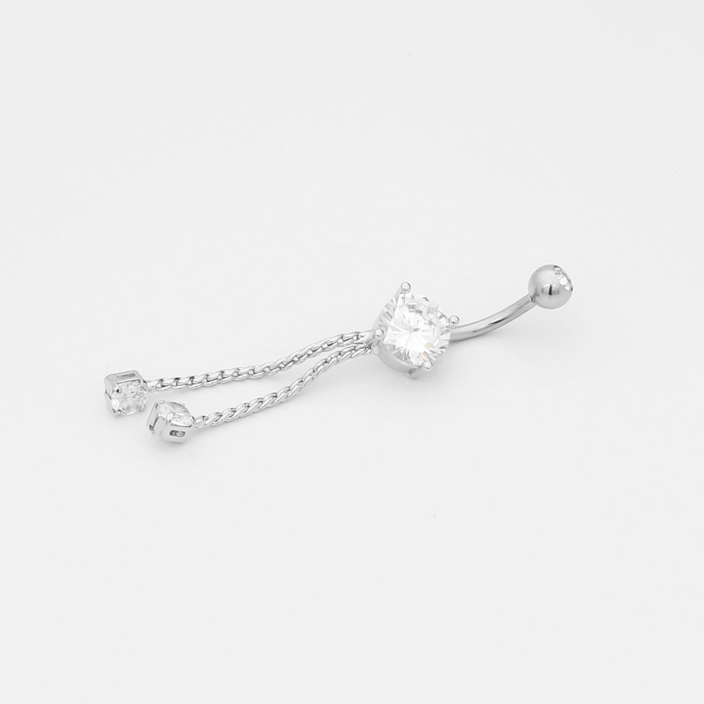 Rope Chain Dangle Belly Button Navel Ring - Silver-Belly Rings-1-Glitters