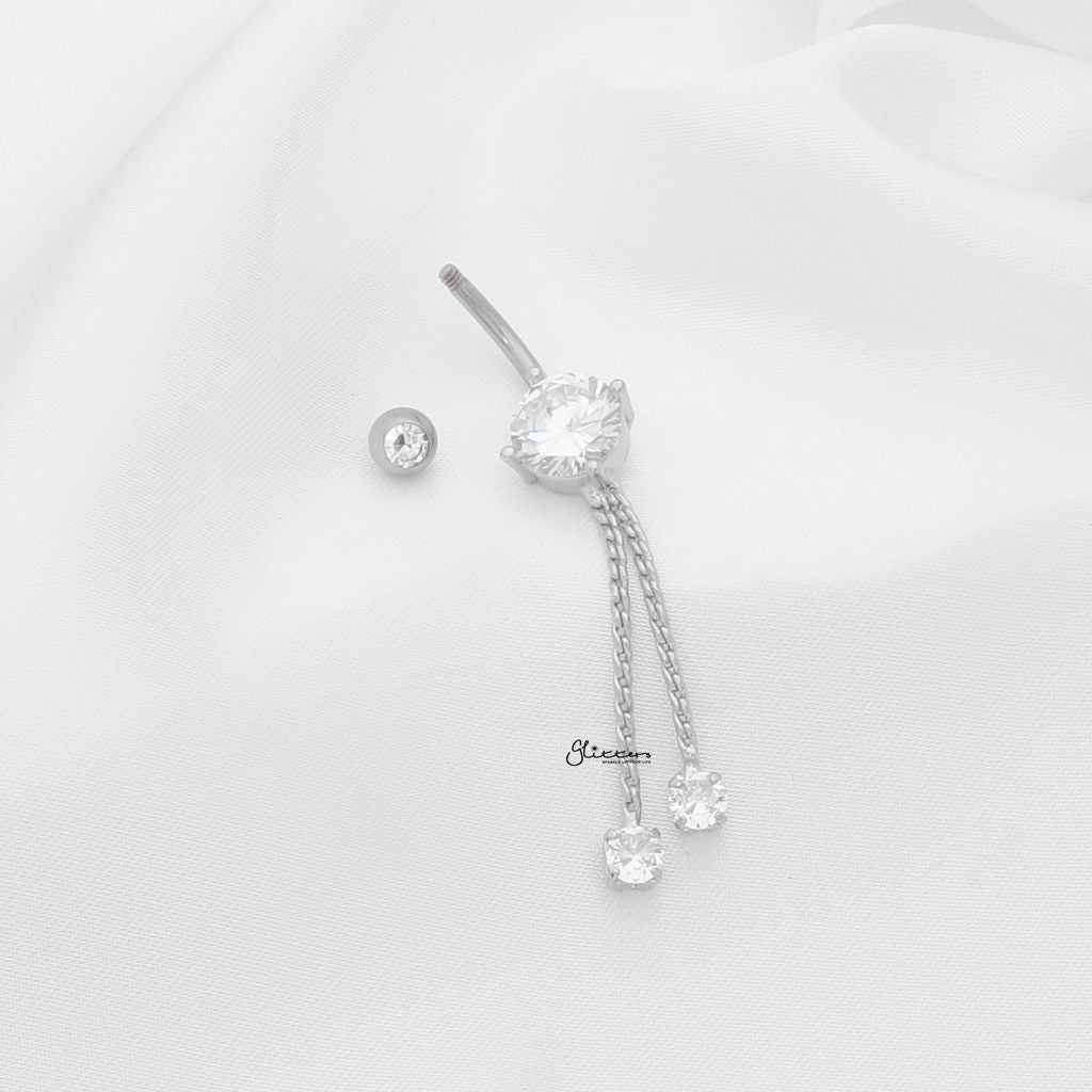 Rope Chain Dangle Belly Button Navel Ring - Silver-Belly Rings-3-Glitters