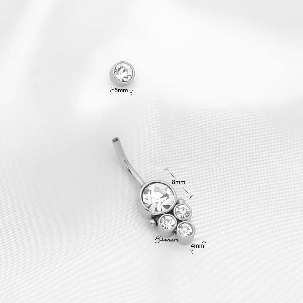 Round Cluster CZ Set Belly Button Navel Ring - Silver-Belly Rings-2-Glitters