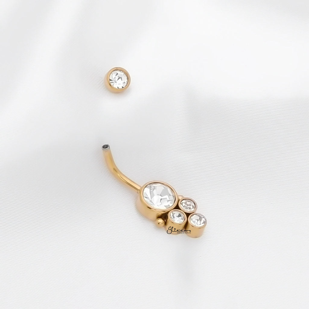 Round Cluster CZ Set Belly Button Navel Ring - Gold-Belly Rings-2-Glitters
