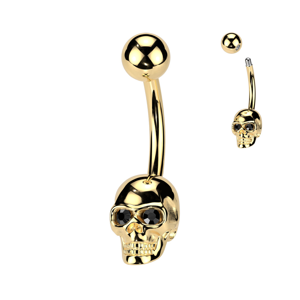 Gem Eyes Skull Belly Button Navel Ring - Gold-Belly Rings-1-Glitters