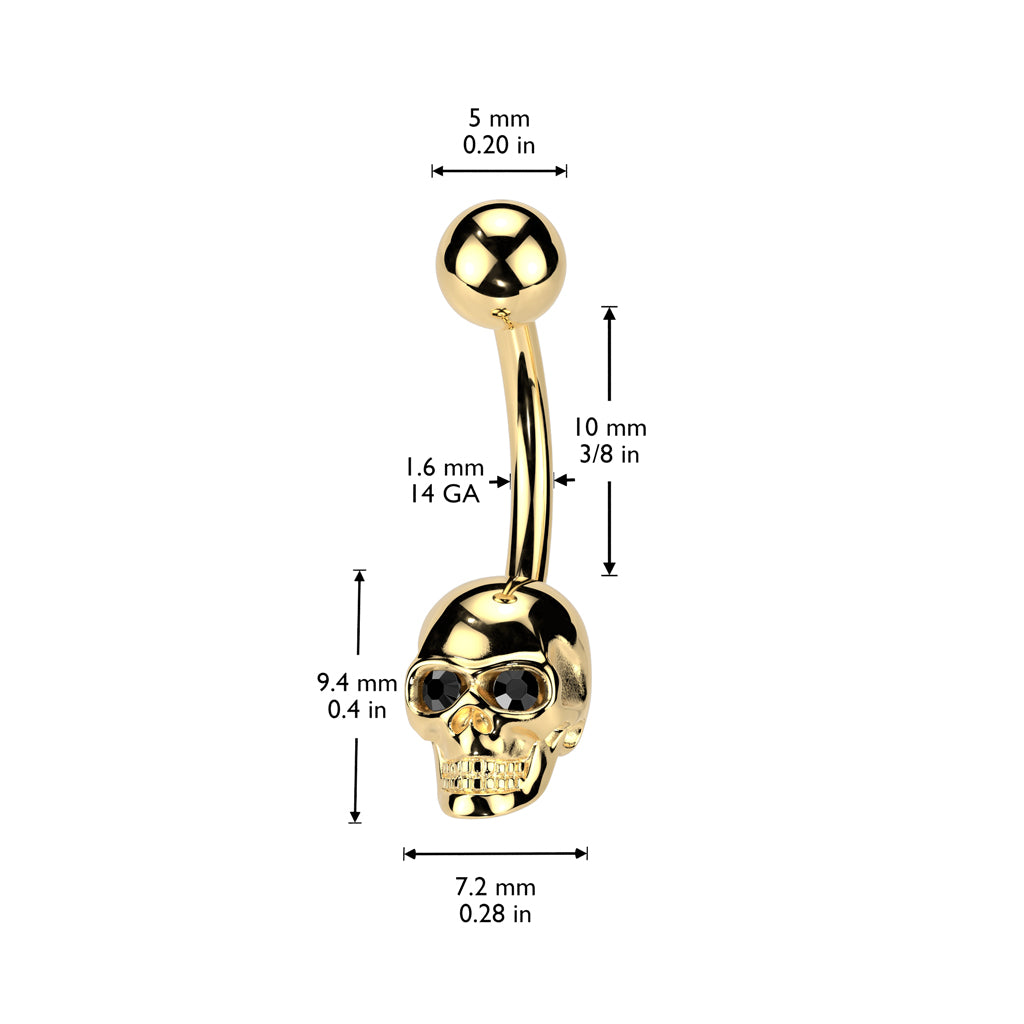 Gem Eyes Skull Belly Button Navel Ring - Gold-Belly Rings-2-Glitters