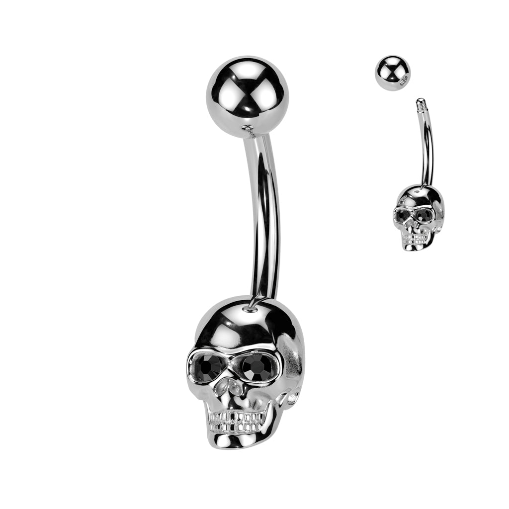 Gem Eyes Skull Belly Button Navel Ring - Silver-Belly Rings-1-Glitters