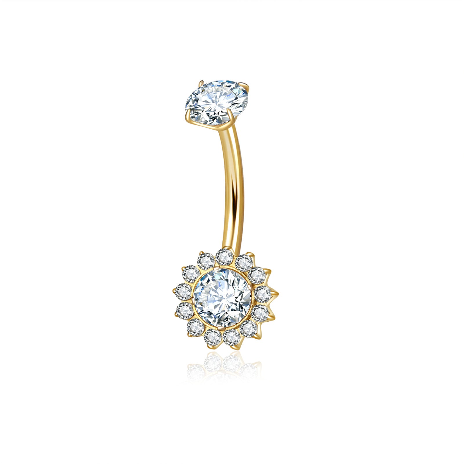 Titanium Round CZ Belly Button Ring with CZ Pave Edge - Gold-Belly Rings-1-Glitters