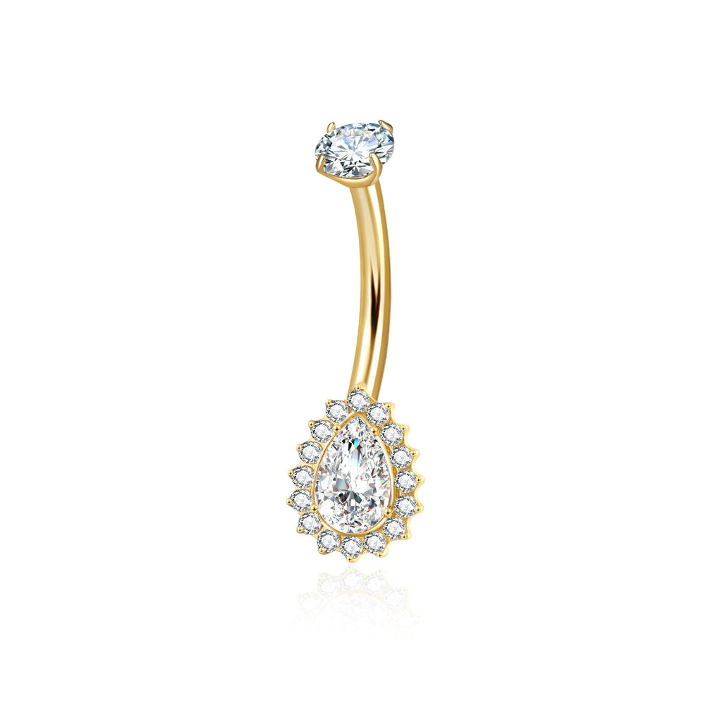 Titanium Teardrop CZ Belly Button Ring with CZ Pave Edge - Gold-Belly Rings-1-Glitters