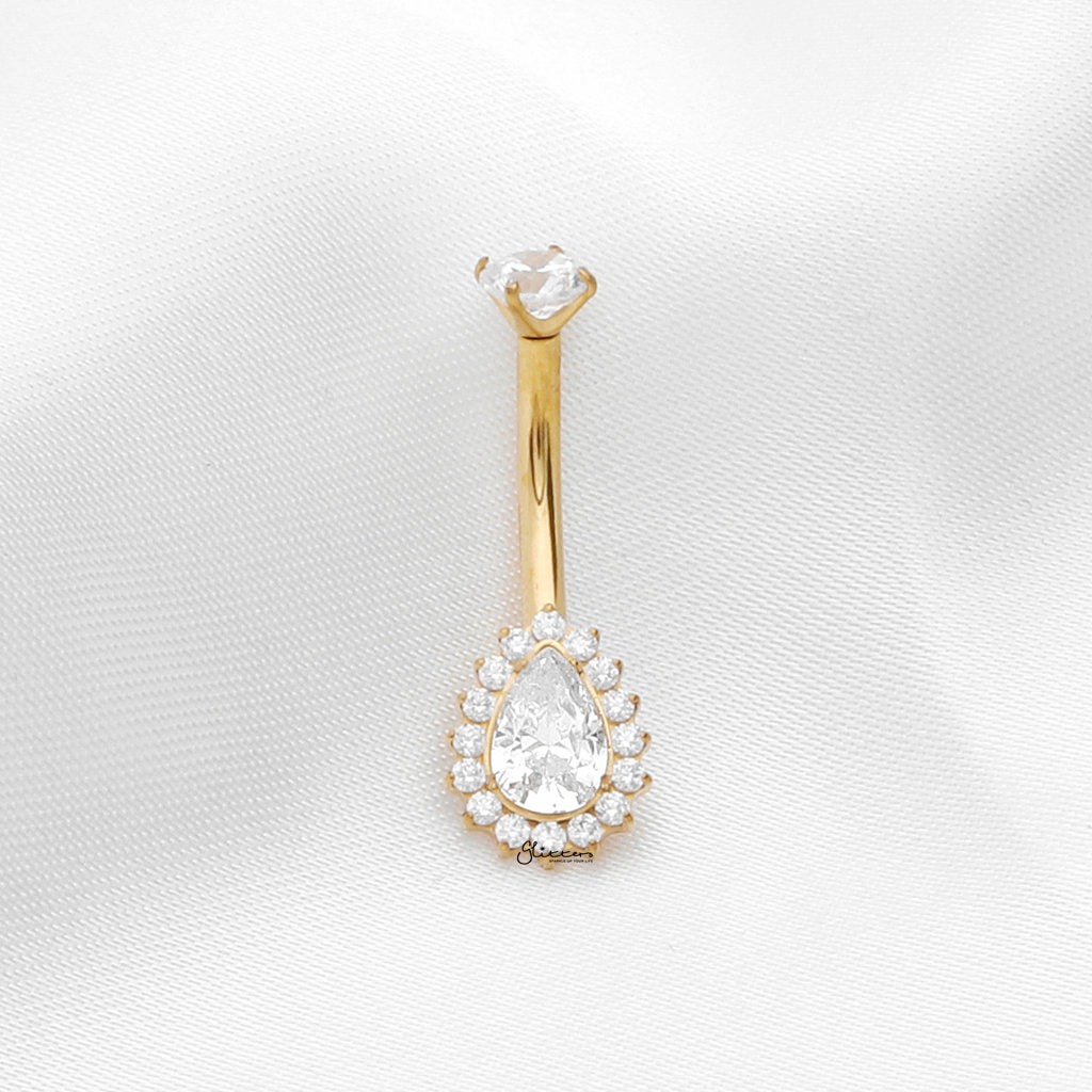 Titanium Teardrop CZ Belly Button Ring with CZ Pave Edge - Gold-Belly Rings-2-Glitters