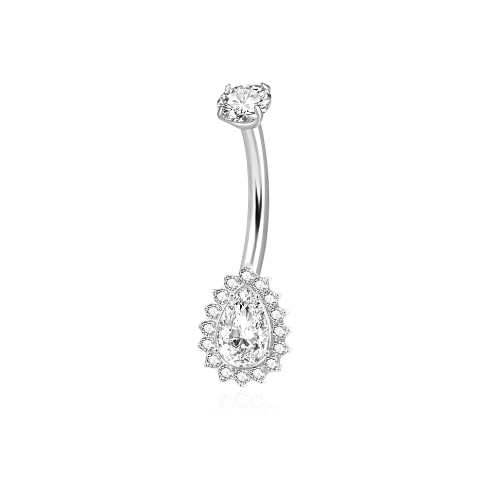 Titanium Teardrop CZ Belly Button Ring with CZ Pave Edge - Silver-Belly Rings-1-Glitters