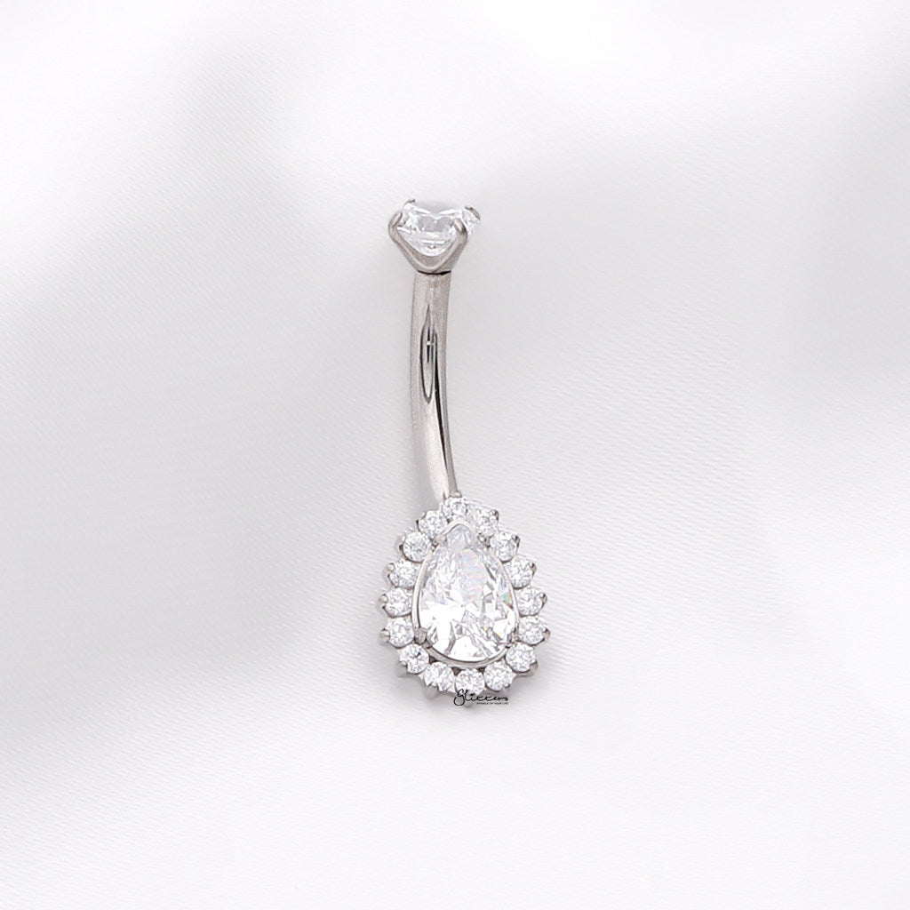 Titanium Teardrop CZ Belly Button Ring with CZ Pave Edge - Silver-Belly Rings-2-Glitters