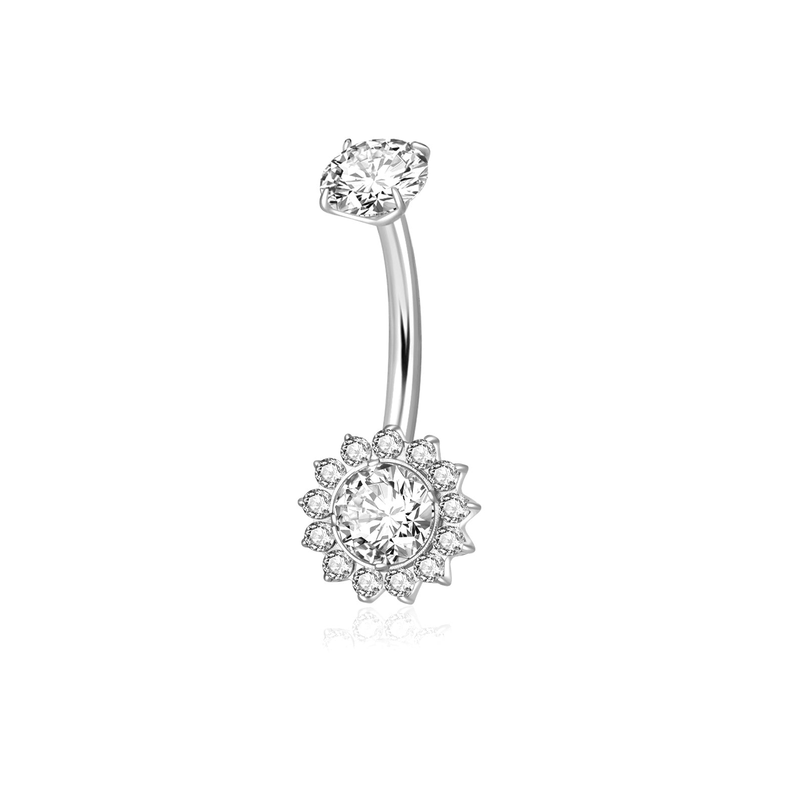 Titanium Round CZ Belly Button Ring with CZ Pave Edge - Silver-Belly Rings-1-Glitters