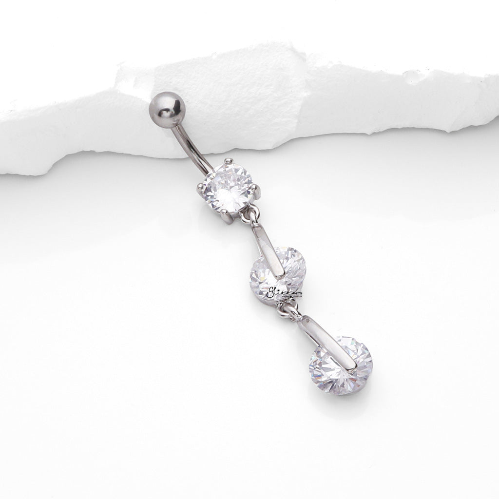 3 Round CZ Vertical Dangle Belly Button Ring - Silver-Belly Rings-2-Glitters