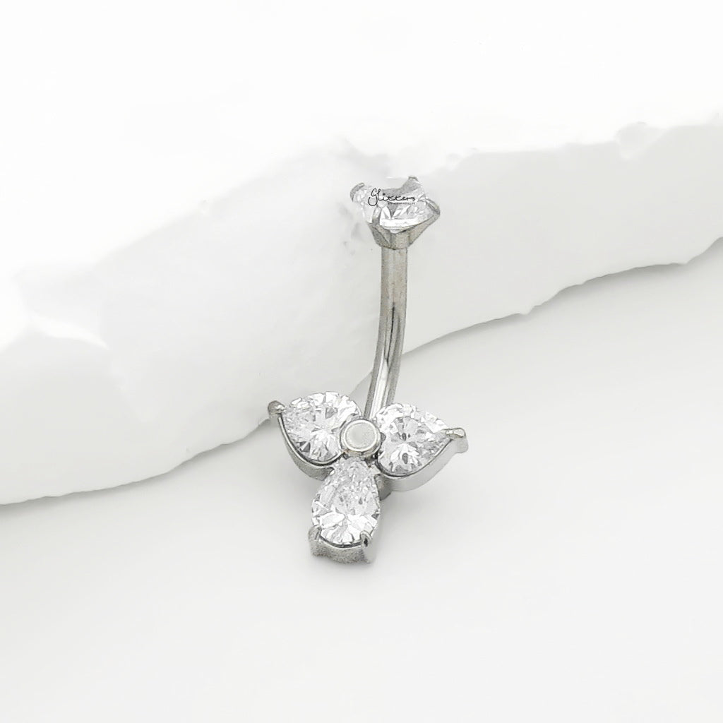 Teardrop & Heart CZ Belly Button Navel Ring - Silver-Belly Rings-2-Glitters
