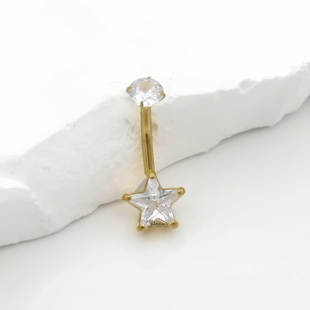 Star CZ Belly Button Navel Ring - Gold-Belly Rings-3-Glitters