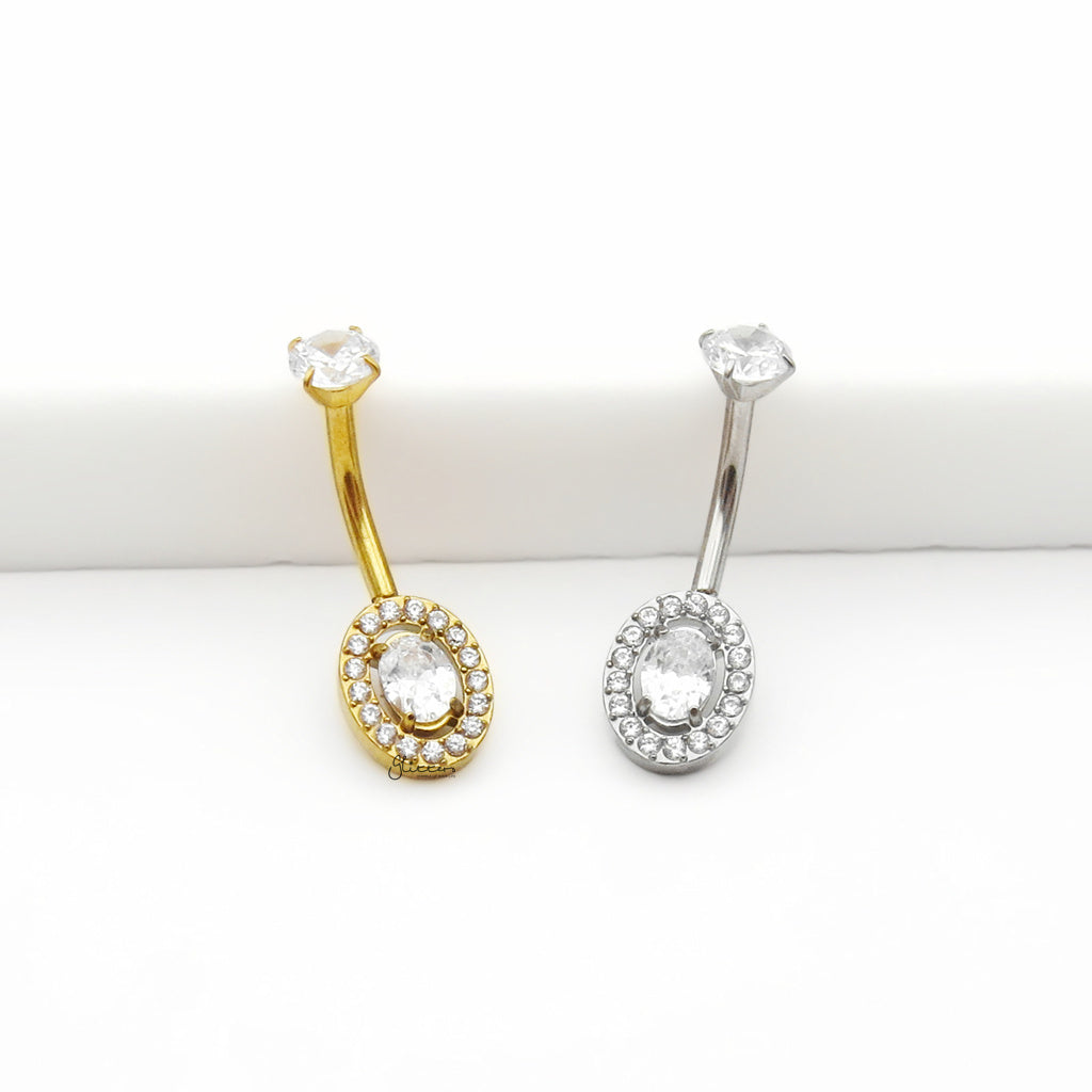 Halo Oval CZ Belly Button Navel Ring-Belly Rings-3-Glitters