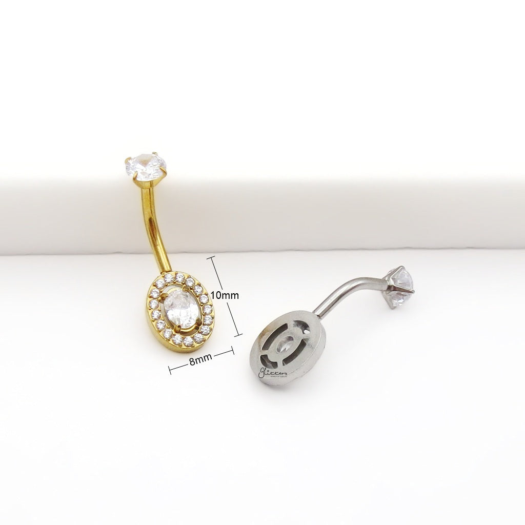 Halo Oval CZ Belly Button Navel Ring-Belly Rings-5-Glitters