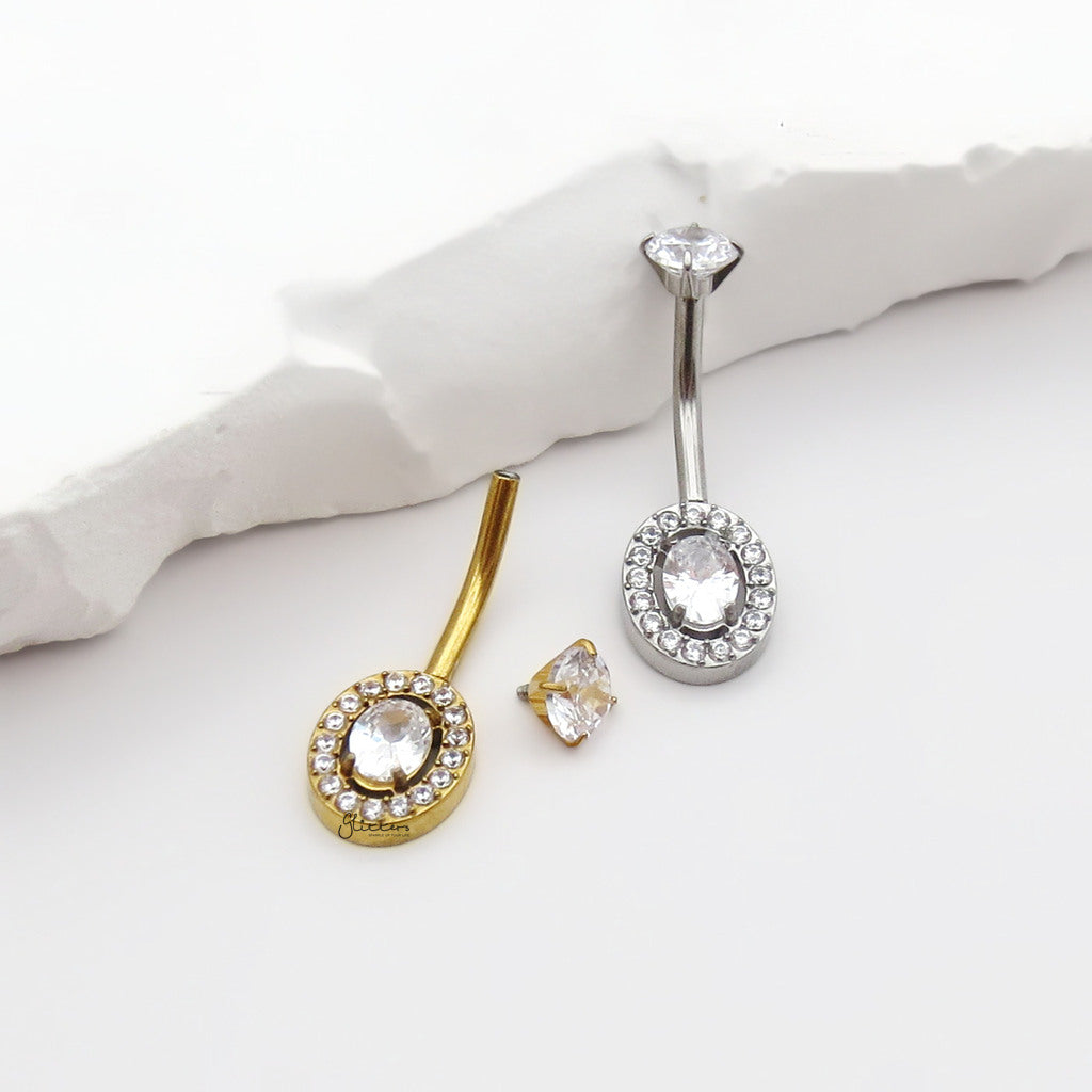 Halo Oval CZ Belly Button Navel Ring-Belly Rings-4-Glitters