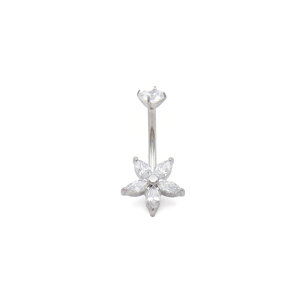 Marquise CZ Flower Belly Button Navel Ring - Gold
