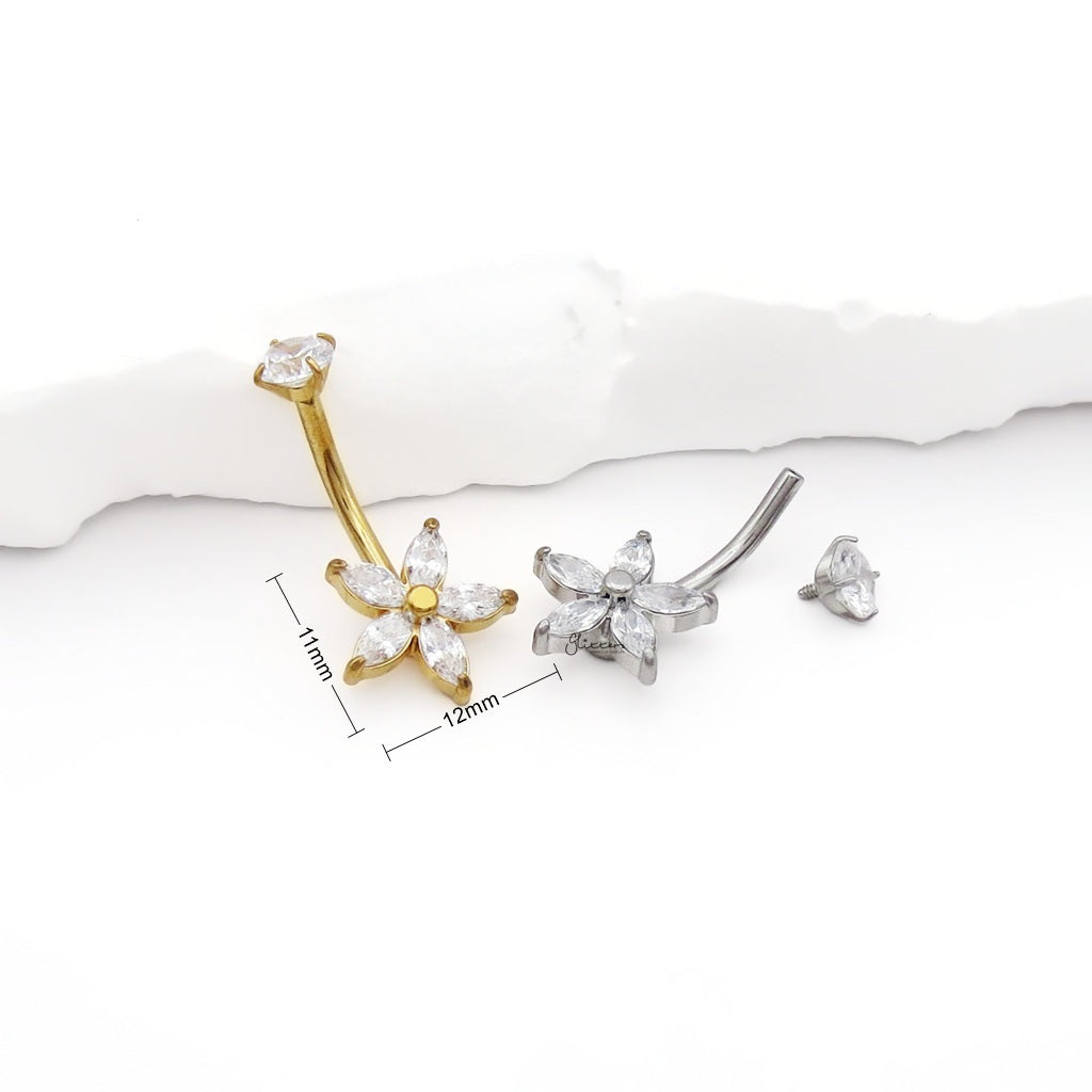 Marquise CZ Flower Belly Button Navel Ring - Gold