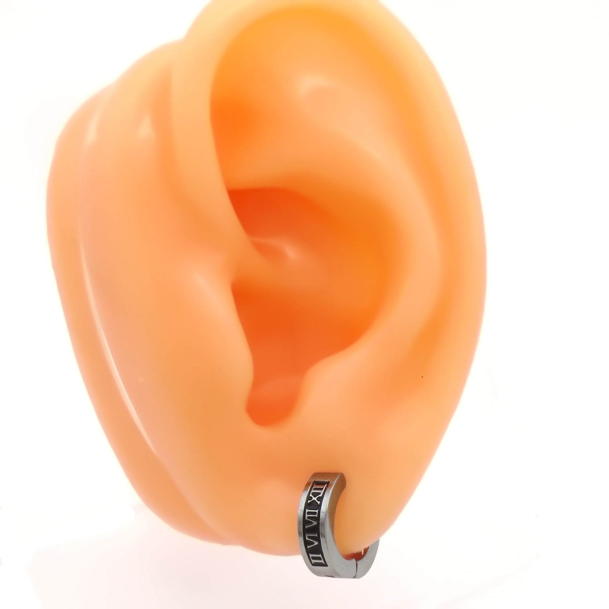 Stainless Steel Clip On Roman numerals Hoop Earrings-Non Piercing-3-Glitters