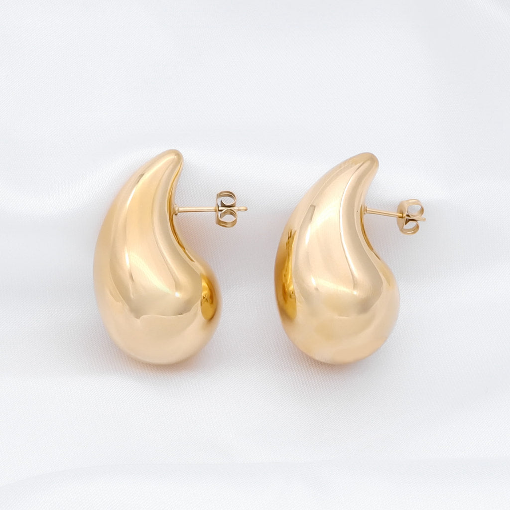 Gold Plated Stainless Steel Teardrop Earrings Glitters