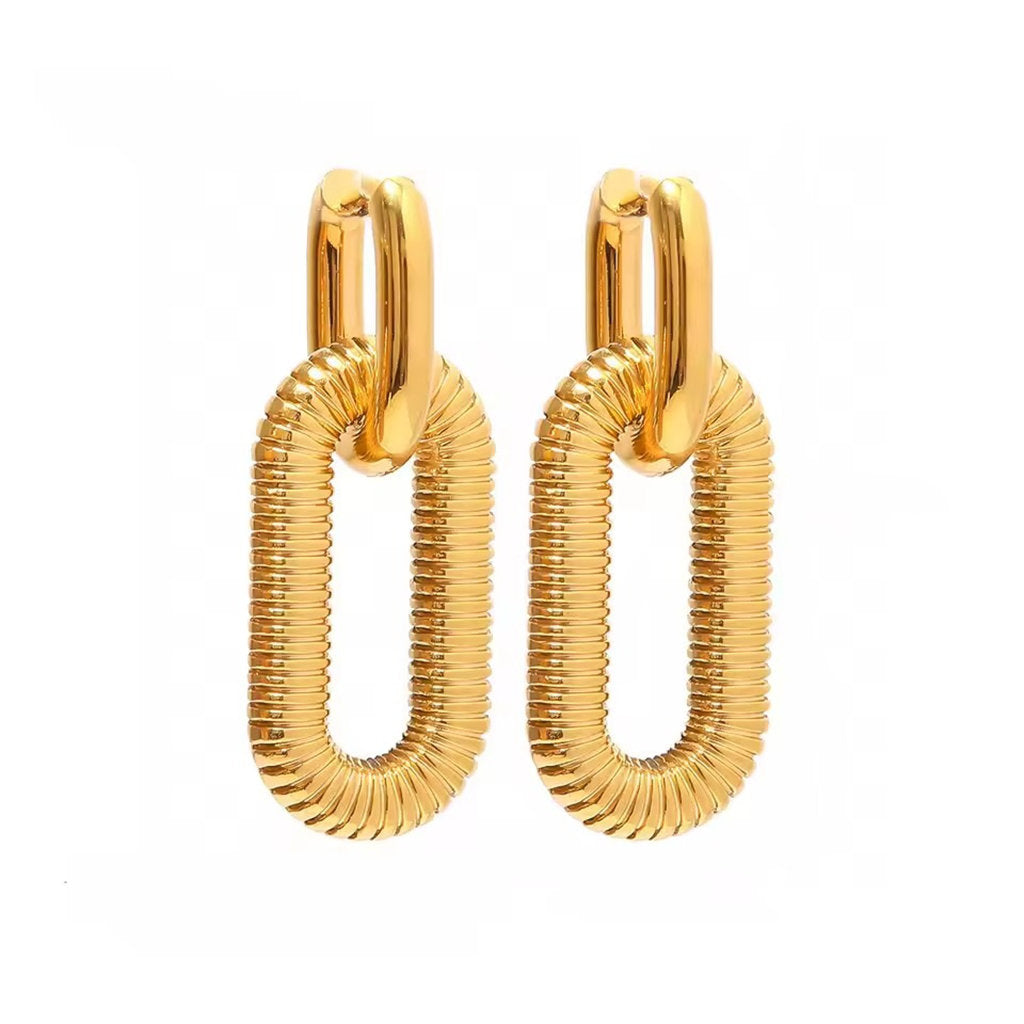 Stainless Steel Detachable Ribbed Link Hoop Earrings-Earrings-5-Glitters