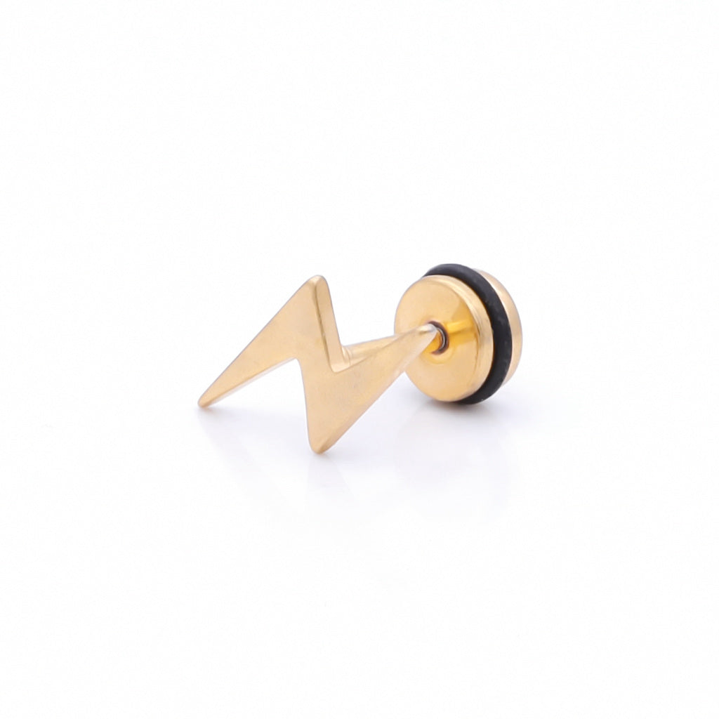 Stainless Steel Lightning Bolt Fake Plug - Gold-Fake Plugs-1-Glitters