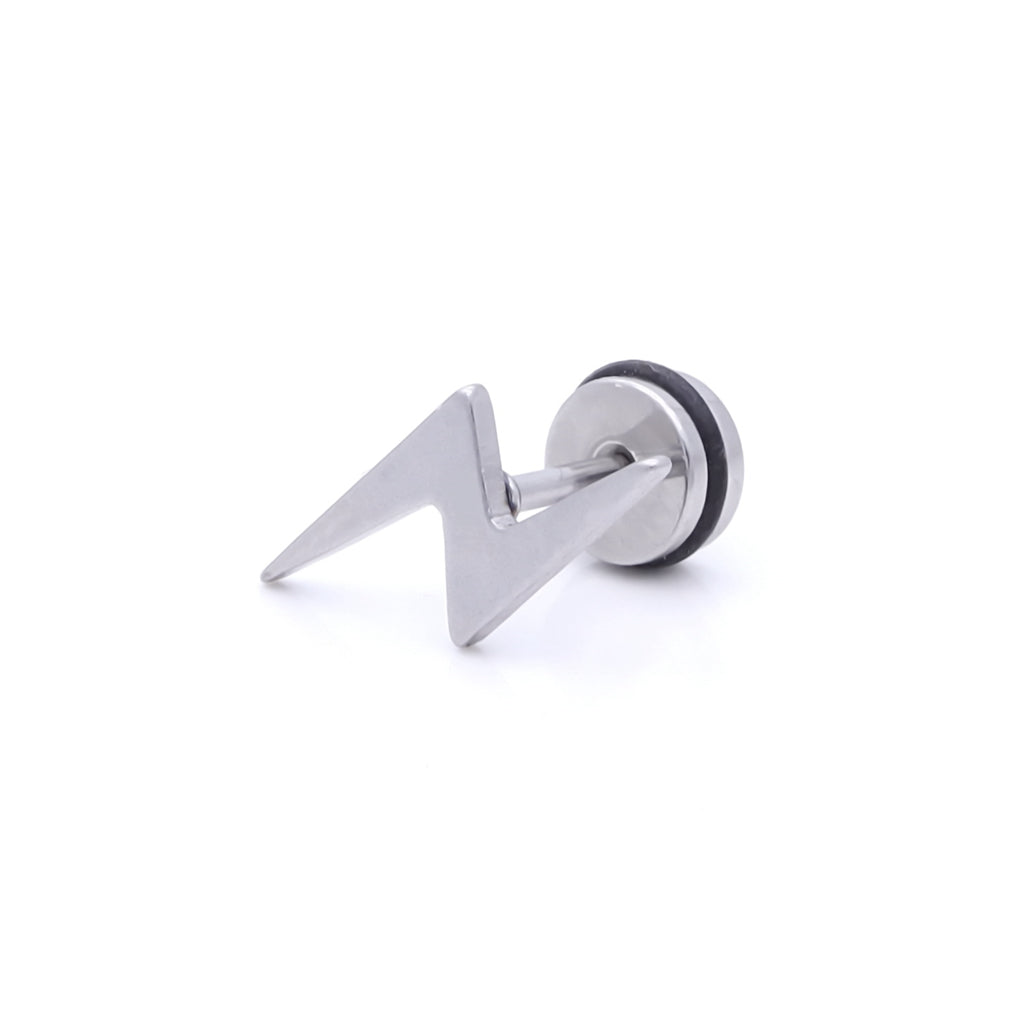 Stainless Steel Lightning Bolt Fake Plug - Silver-Fake Plugs-1-Glitters