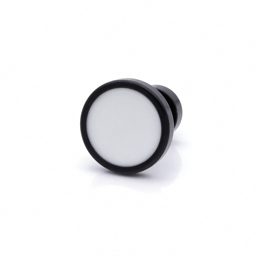 Stainless Steel Round Fake Plug with White Center - Black-Fake Plugs-1-Glitters