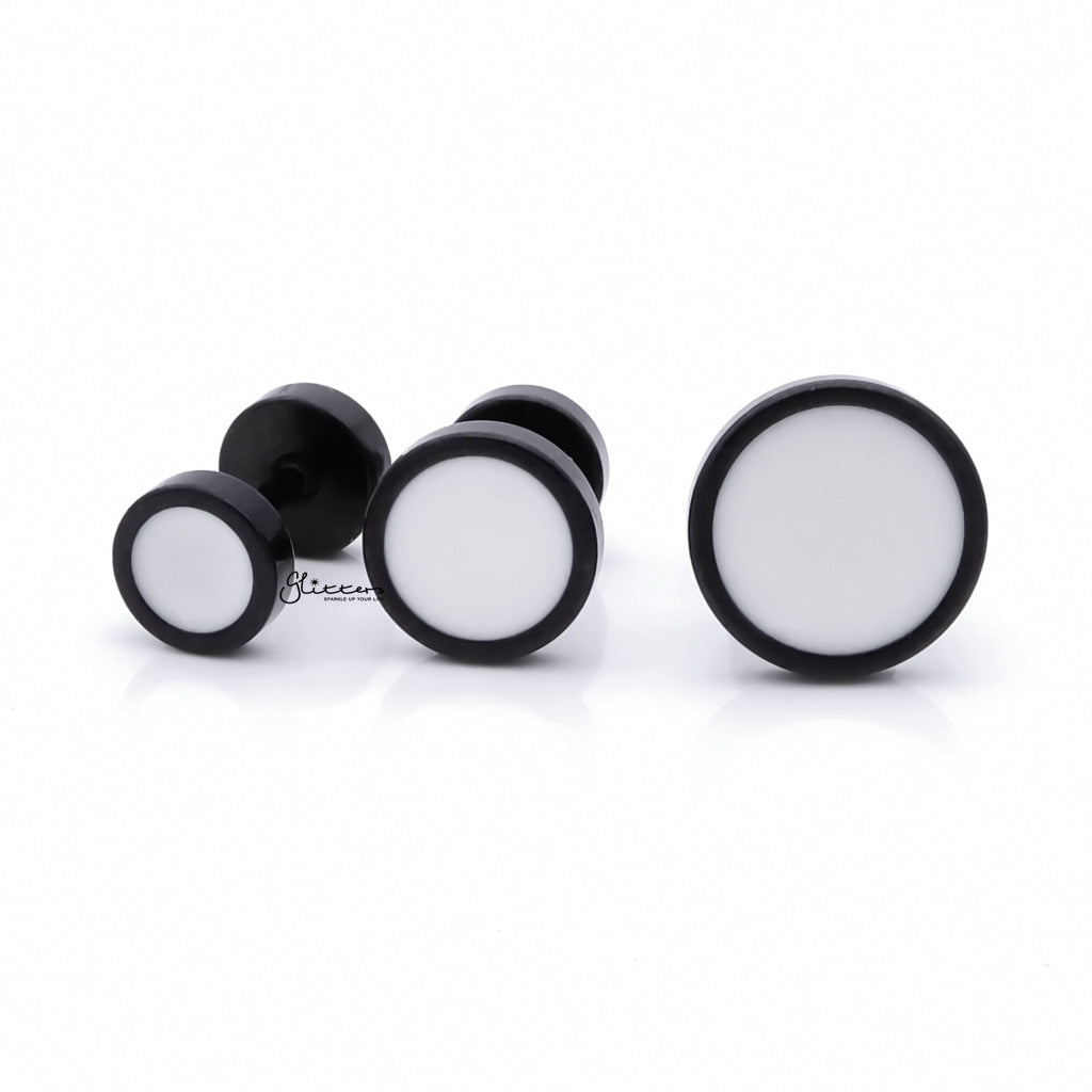 Stainless Steel Round Fake Plug with White Center - Black-Fake Plugs-2-Glitters