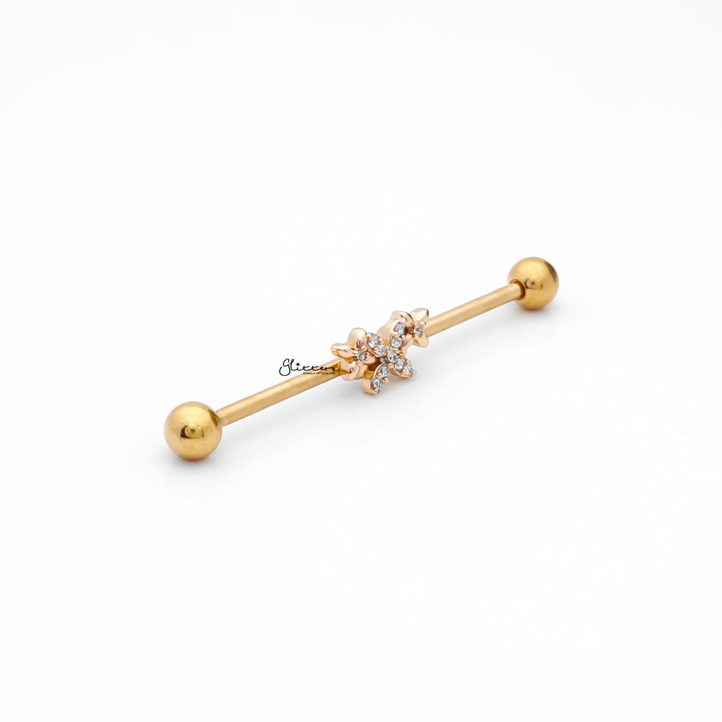 Triple Butterfly Industrial Barbell - Gold-Industrial Barbells-2-Glitters