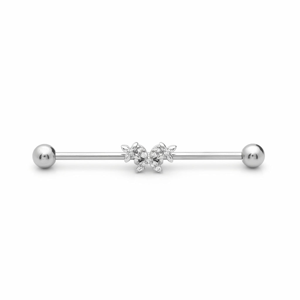 Triple Butterfly Industrial Barbell - Silver-Industrial Barbells-1-Glitters