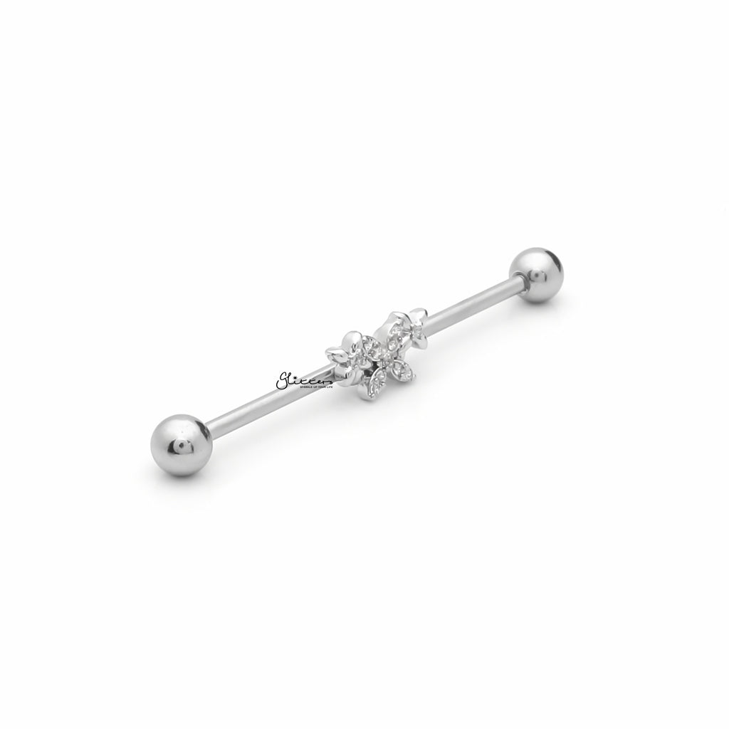 Triple Butterfly Industrial Barbell - Silver-Industrial Barbells-2-Glitters