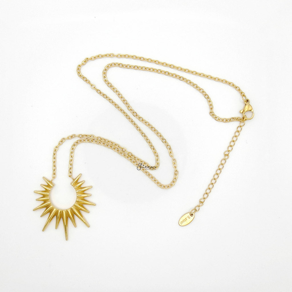 Stainless Steel Spiked Sun Pendant Necklace - Gold-Necklaces-4-Glitters