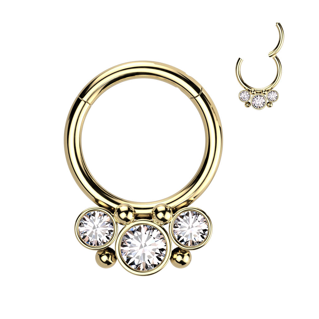3 Bezel Set Forward Facing CZ Hinged Segment Ring - Gold-Septum Rings-1-Glitters