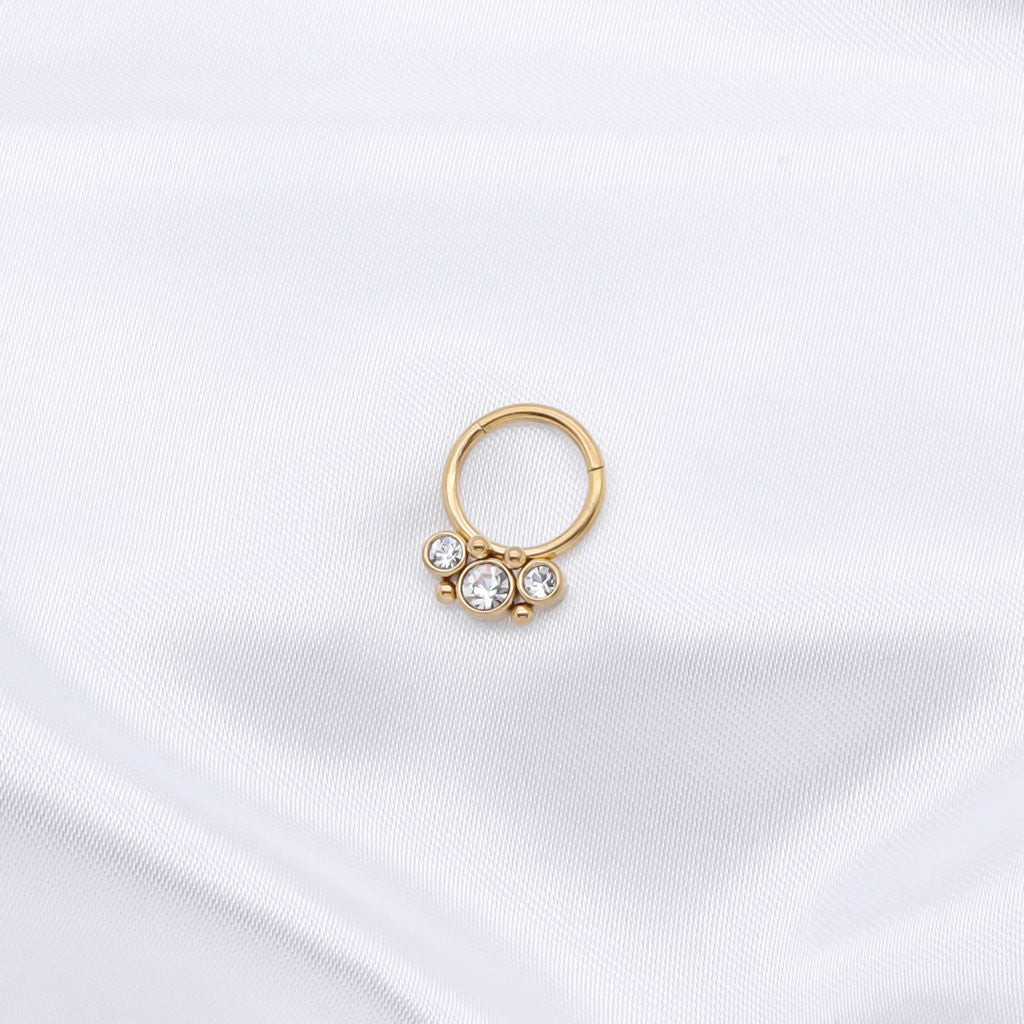 3 Bezel Set Forward Facing CZ Hinged Segment Ring - Gold-Septum Rings-2-Glitters