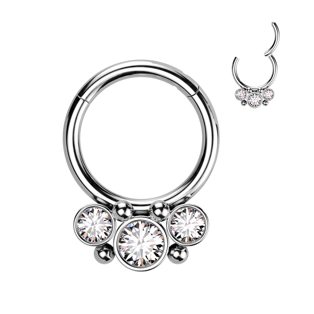 3 Bezel Set Forward Facing CZ Hinged Segment Ring - Silver-Septum Rings-1-Glitters