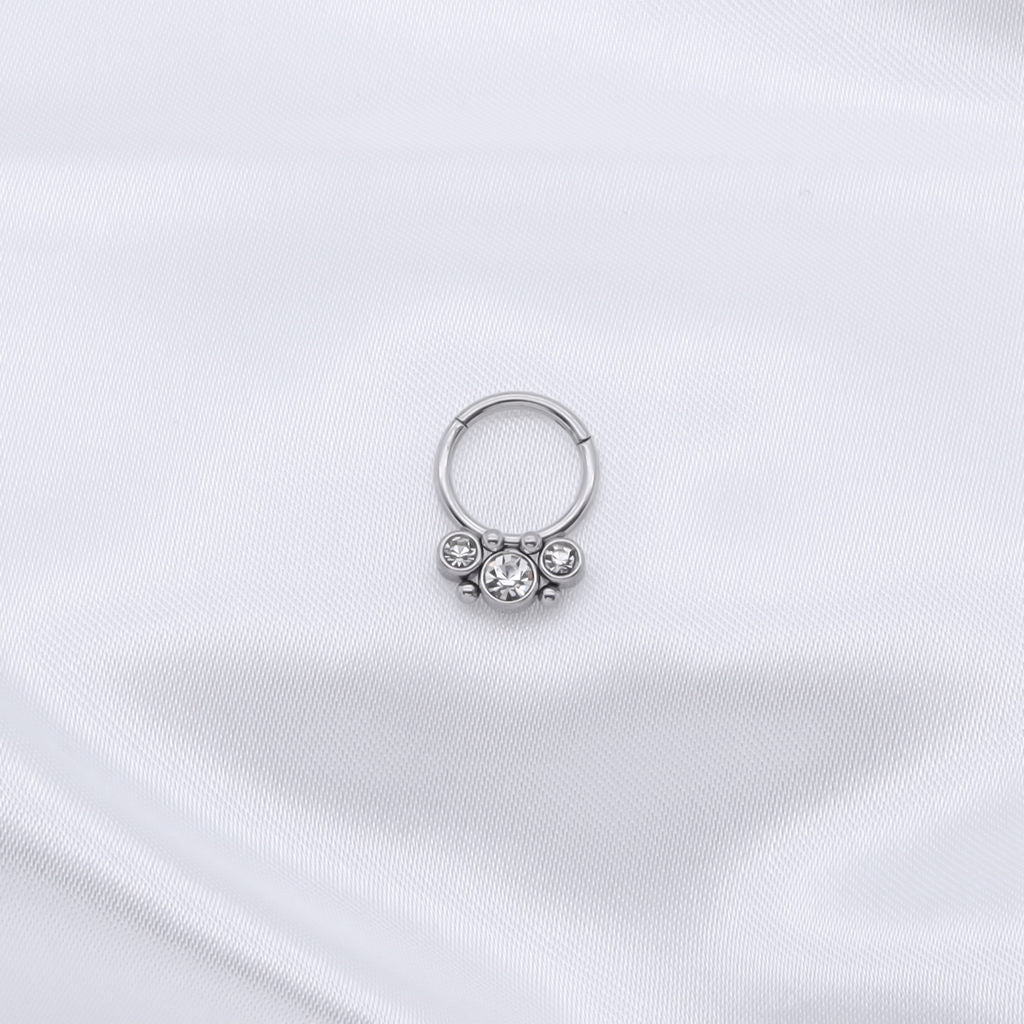 3 Bezel Set Forward Facing CZ Hinged Segment Ring - Silver-Septum Rings-2-Glitters