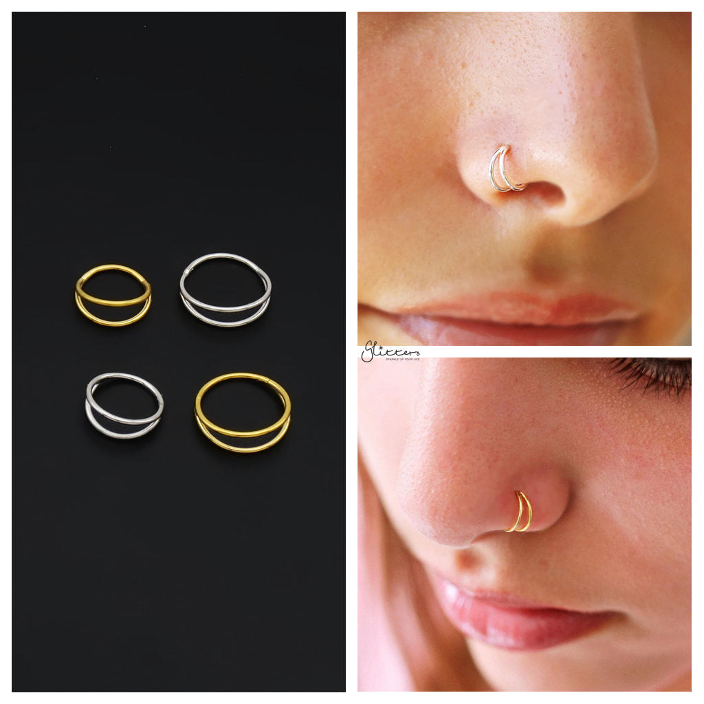 Two Lines Hinged Segment Nose Hoop Rings-Nose Rings-3-Glitters