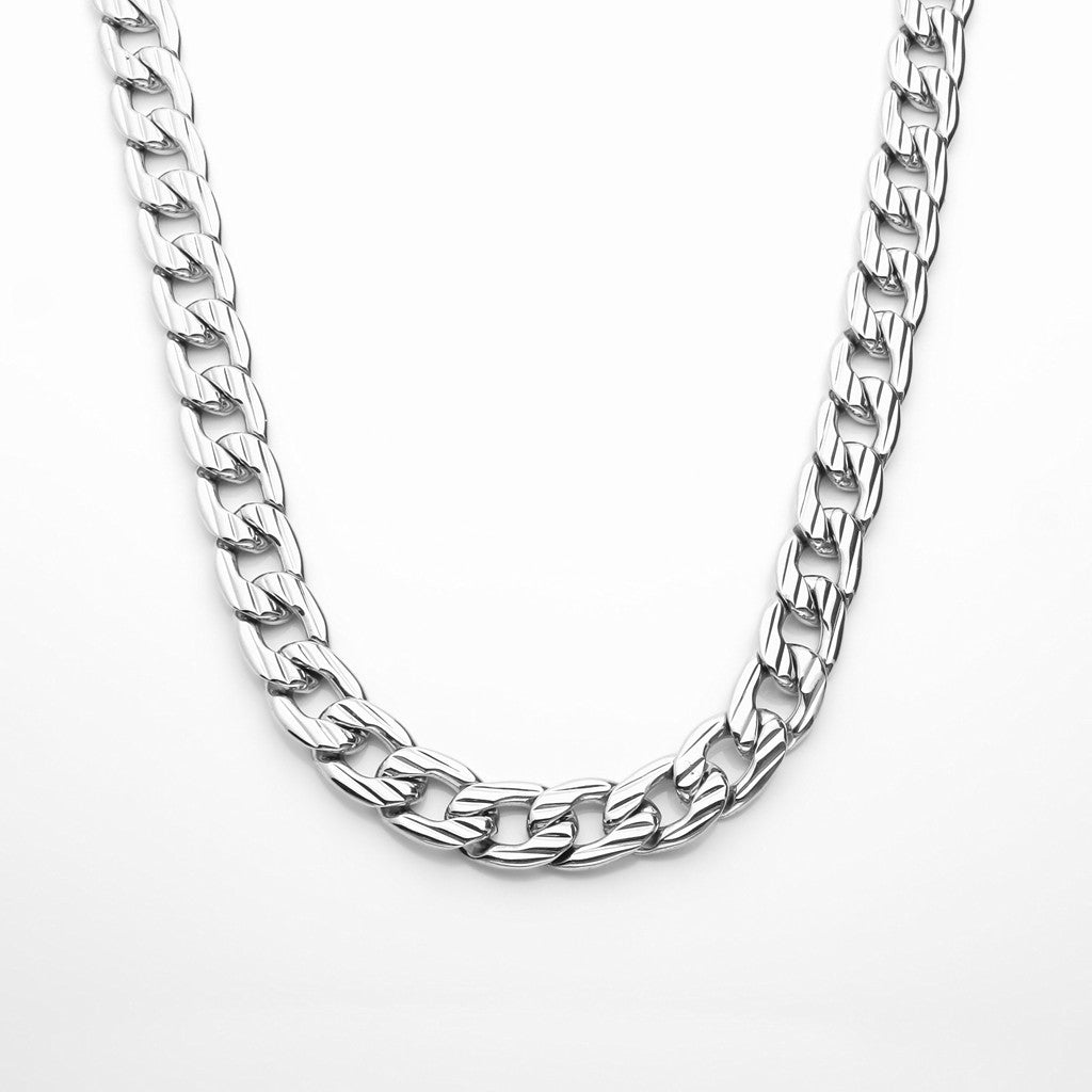 Stainless Steel 11mm Stripe Pattern Link Chain Necklace Glitters