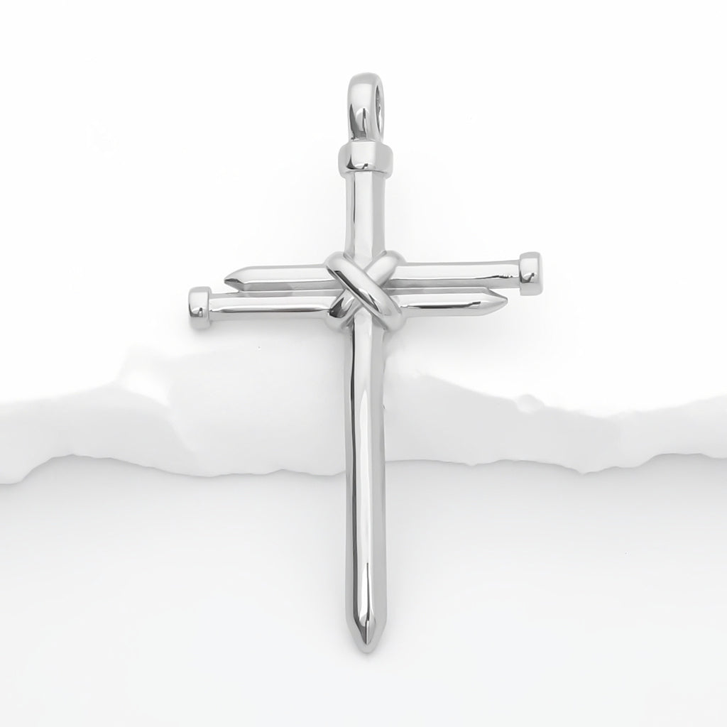 Stainless Steel Nail Rope Cross Pendant - Silver-Pendants-1-Glitters