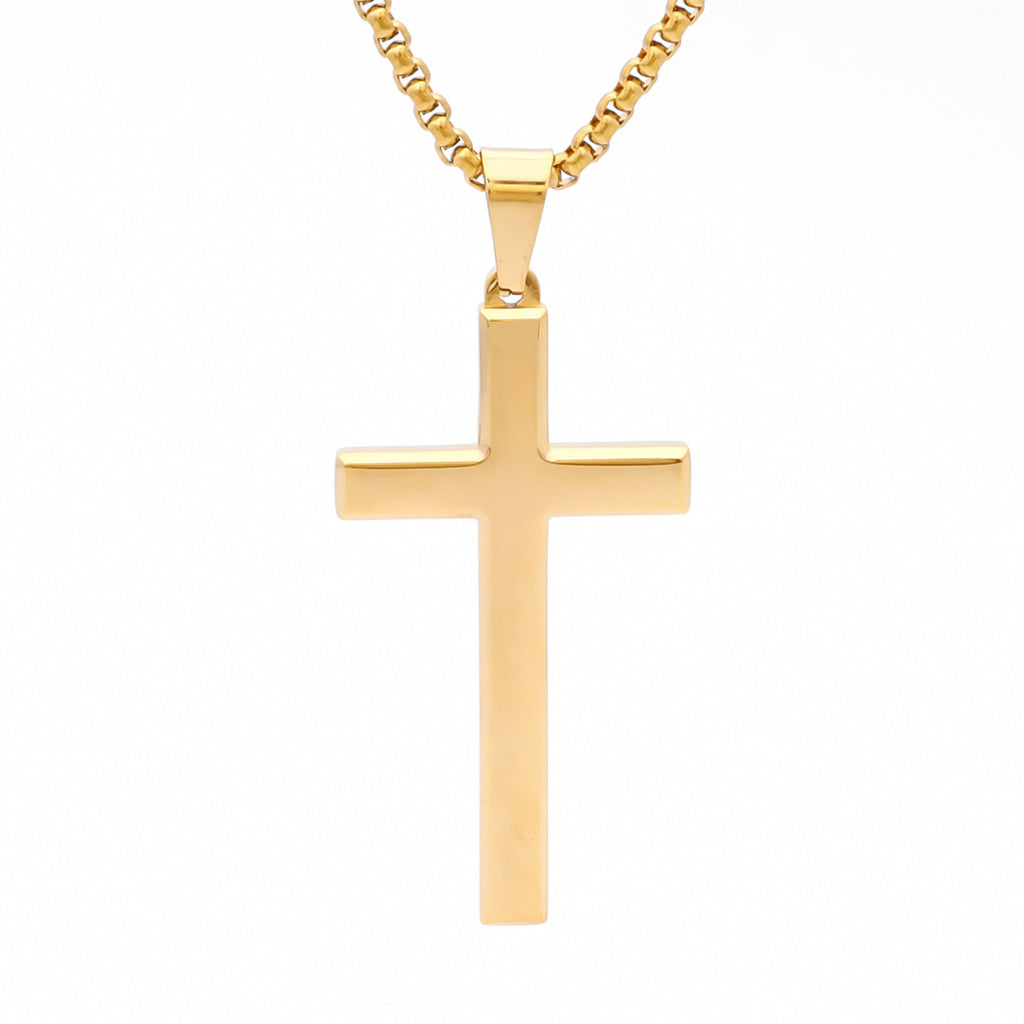 Glossy Mirror Polished Plain Cross Pendant - Gold-Pendants-1-Glitters