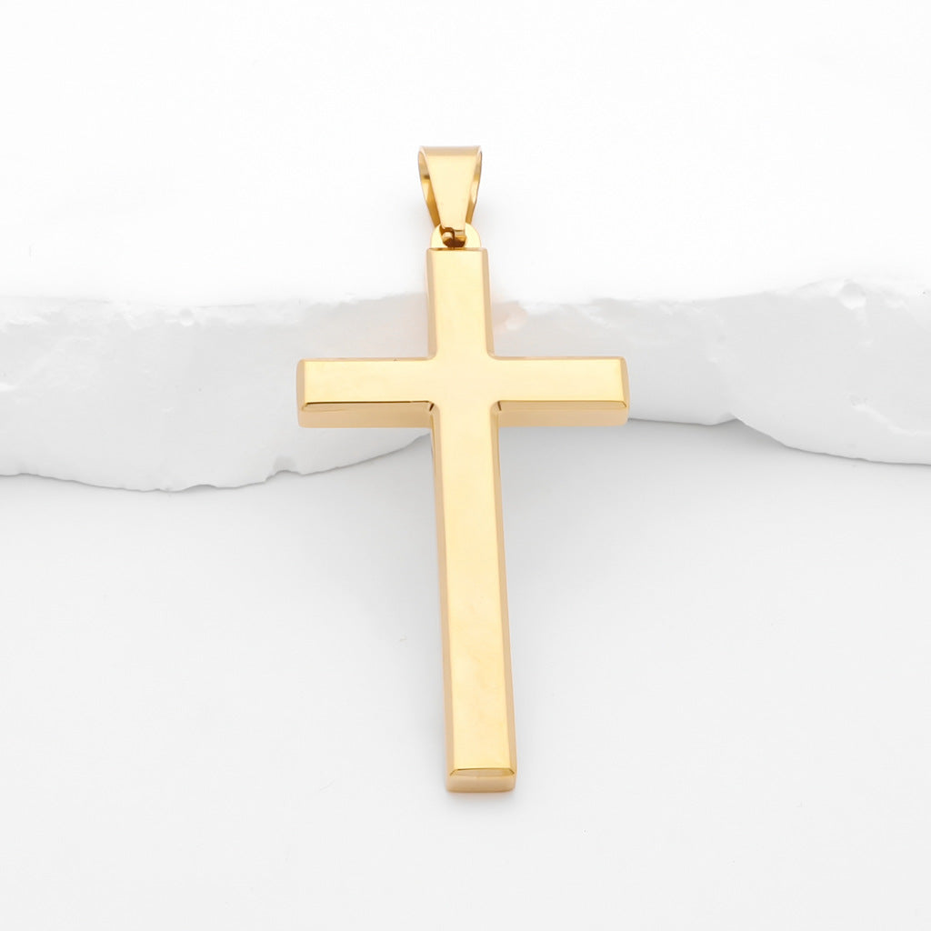 Glossy Mirror Polished Plain Cross Pendant - Gold-Pendants-2-Glitters