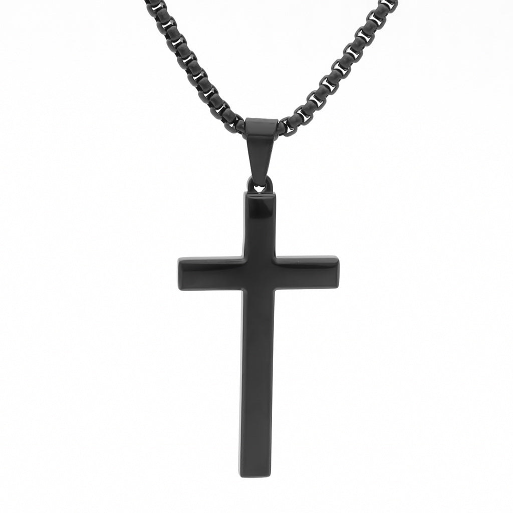 Glossy Mirror Polished Plain Cross Pendant - Black-Pendants-1-Glitters