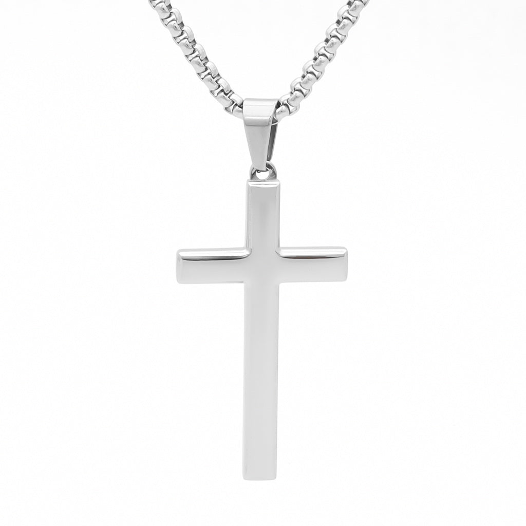 Glossy Mirror Polished Plain Cross Pendant - Silver-Pendants-1-Glitters