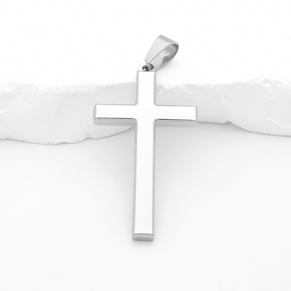 Glossy Mirror Polished Plain Cross Pendant - Silver-Pendants-2-Glitters