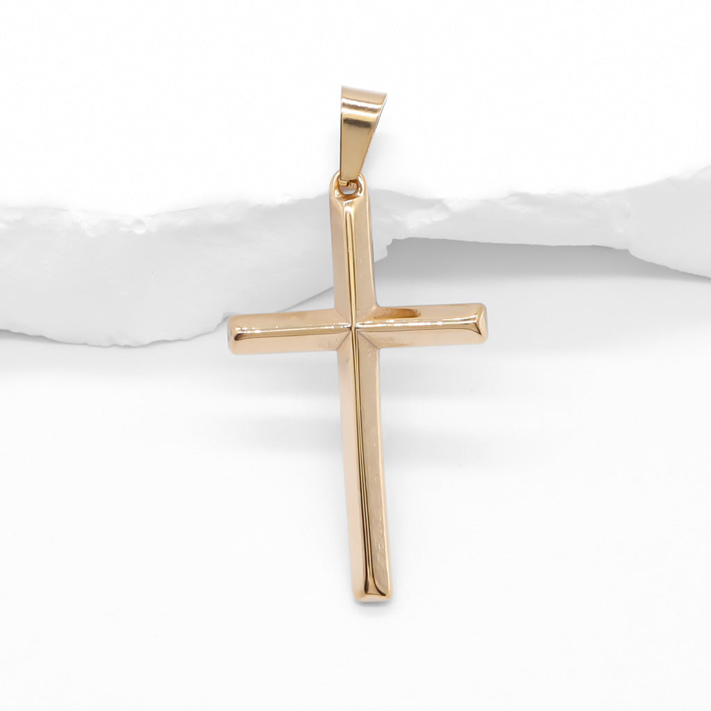 High Polished Plain Cross Pendant - Gold-Pendants-1-Glitters
