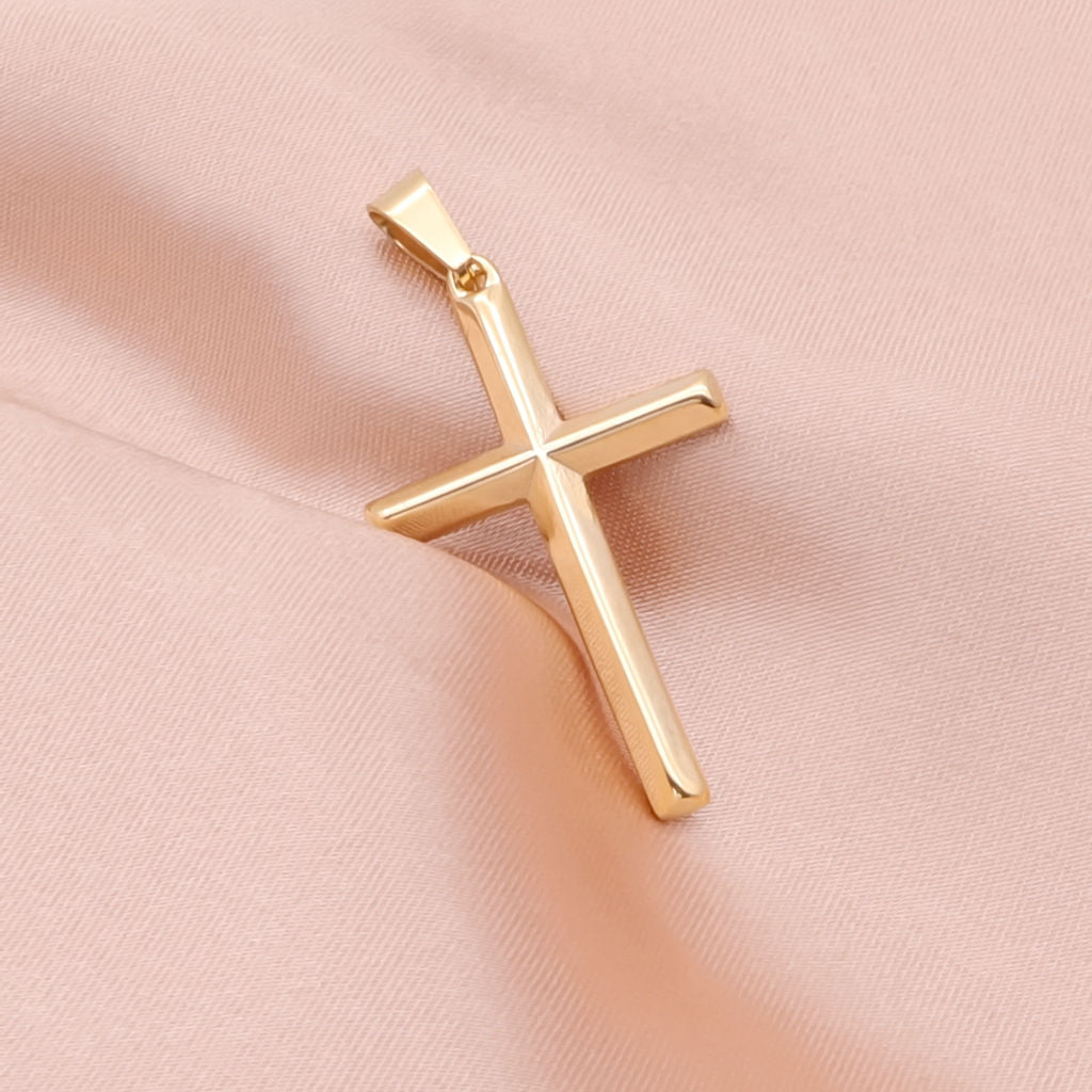 High Polished Plain Cross Pendant - Gold-Pendants-2-Glitters