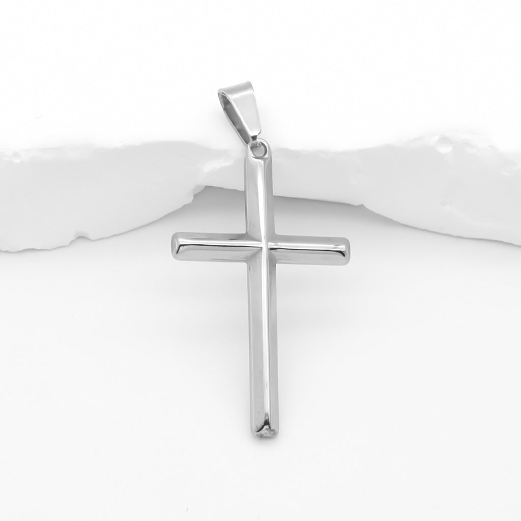 High Polished Plain Cross Pendant - Silver-Pendants-1-Glitters