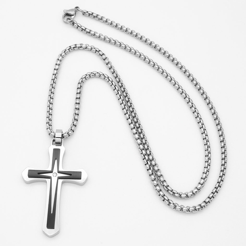 Double Layer Two-Tone Cross Pendant - Silver-Pendants-2-Glitters